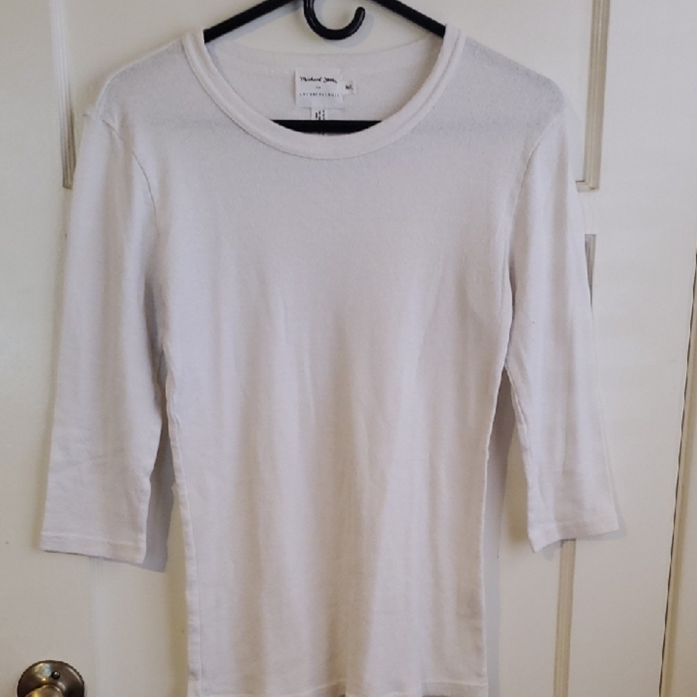Michael Stars Cream Three-Quarter Sleeve Crewneck Top